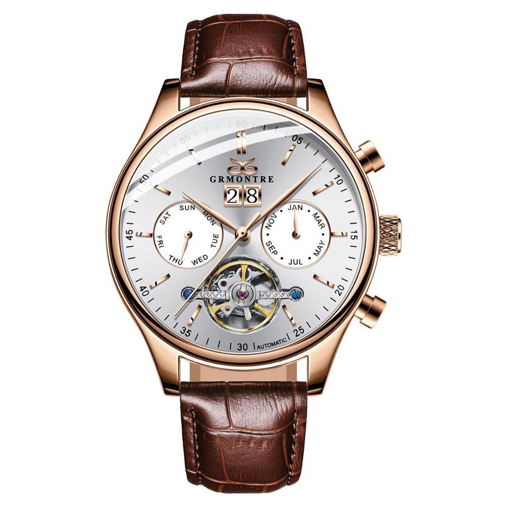 Men's Skeleton Tourbillon Mechanical Watch Automatic Classic Rose Gold Leather Band Wrist Watch - Frimunt Clothing Co.