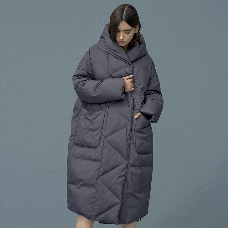S- 7XL Winter Oversize Warm Duck Down Coat Female X-Long Down Warm Jacket Hooded Cocoon Style - Frimunt Clothing Co.