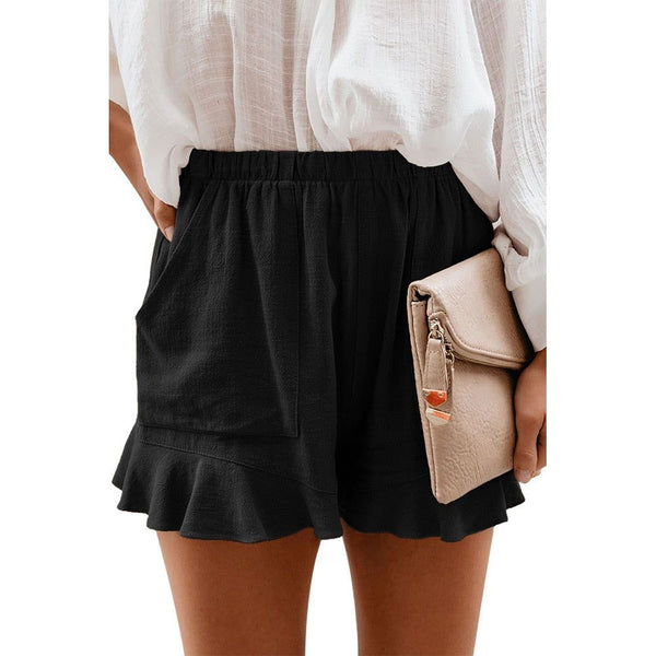 Women Shorts 2022 Summer High Waist Elastic Pockets Ruffles Straight Casual Thin Mini Shorts S-5XL - Frimunt Clothing Co.