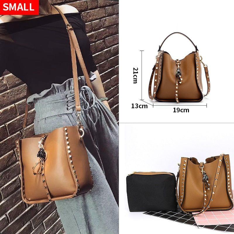 Genuine Leather Bags Women Metal Studded Crossbody Bags - Frimunt Clothing Co.