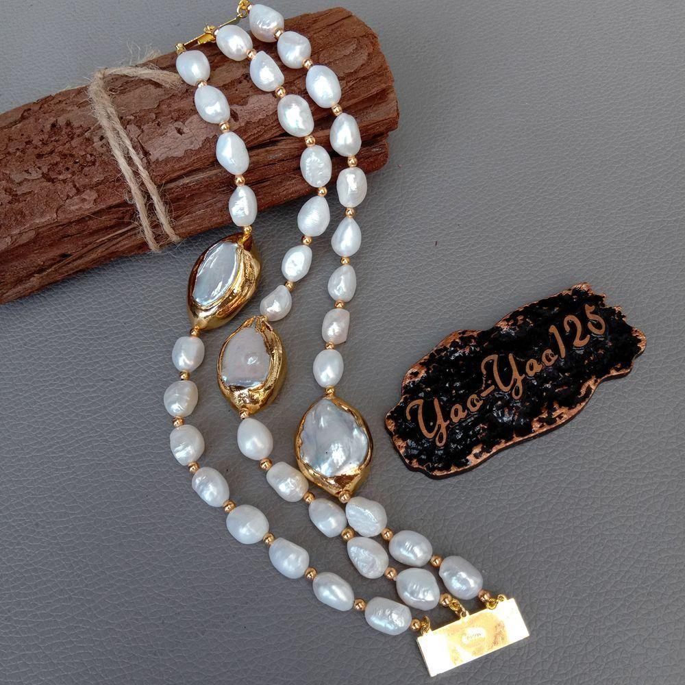 Women's 3 Rows Cultured White Baroque Freshwater White Keshi Pearls Handmade Bracelet Classic Elegant Fashion Jewelry - Frimunt Clothing Co.