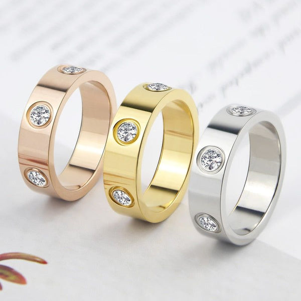 Luxury Circle Crystal Ring Stainless Steel Rose Gold Yellow Gold Silver Love Ring for Women - Frimunt Clothing Co.