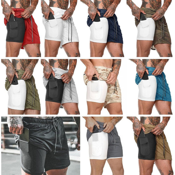 NEW Men's Running Shorts 2 in 1 Sports Shorts Double-deck Quick Drying Beach Sports Jogging Gym With Phone Pocket