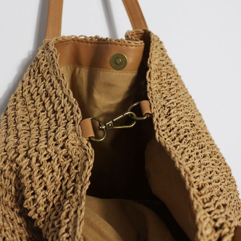 Women's Hand Woven Hand-Stitched Straw Big Tote Shopper Bag Summer Beach - Frimunt Clothing Co.
