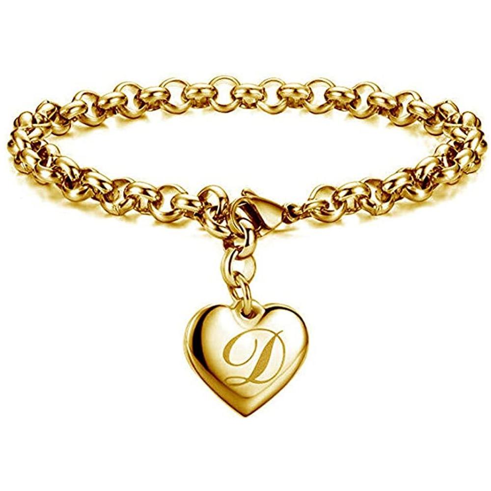 Initial Charm Gold-Color Bracelets Stainless Steel Heart 26 Letters Alphabet Bracelet for Women Girls Gifts - Frimunt Clothing Co.