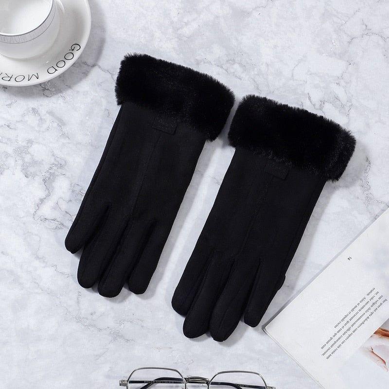 Women Winter Touch Screen Suede Furry Warm Full Finger Gloves - Frimunt Clothing Co.