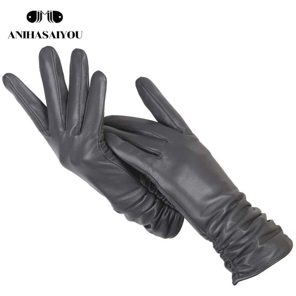 Classic Pleated Women's Genuine Leather Gloves Many Colors Real Sheepskin Leather Winter Gloves-2081 - Frimunt Clothing Co.