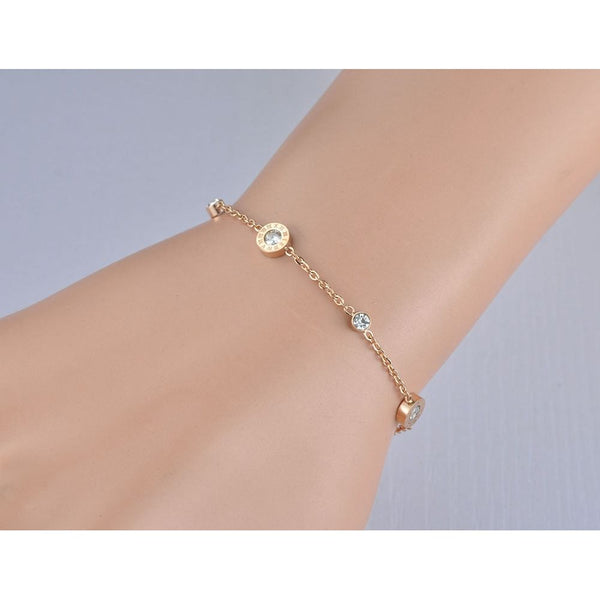Fashion Austrian Crystal Round Roman Numerals Stainless Steel Bracelet Rose Gold, Gold, Silver Colors - Frimunt Clothing Co.