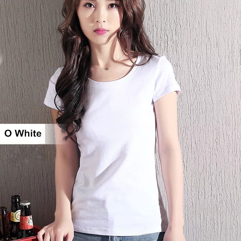 New Women's 95% Cotton T-Shirt Pure Color Short Sleeve Women T shirt O-Neck or V-Neck - Frimunt Clothing Co.
