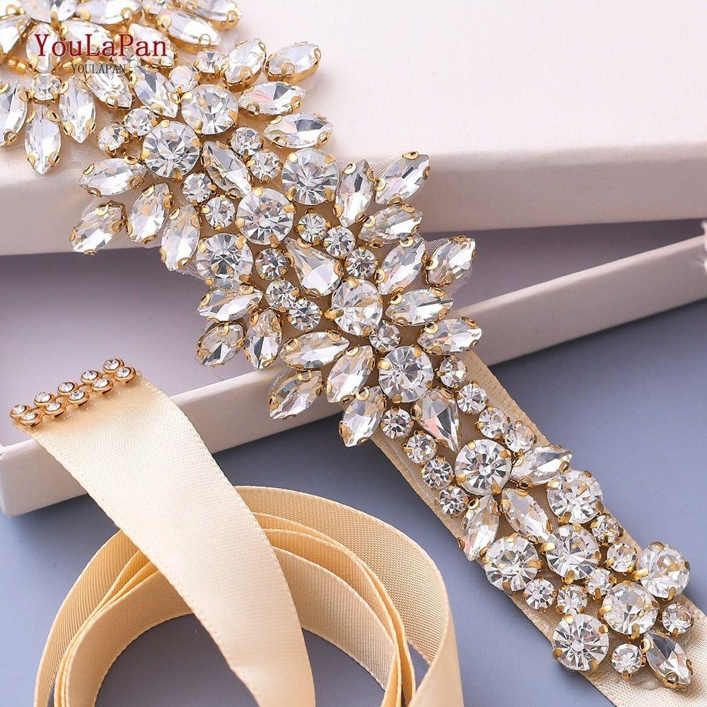 Elegant Golden Crystal Bridal Gown Belt Luxury Wedding Accessories - Frimunt Clothing Co.