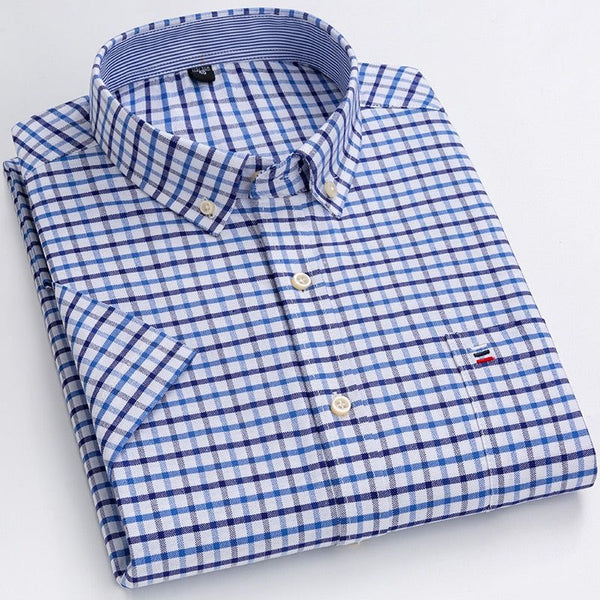 S~7xl Cotton Shirts for Men Short Sleeve Summer  Plus Size Plaid Striped Business Casual New Regular Fit - Frimunt Clothing Co.
