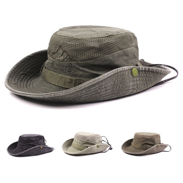 Adult Men's Summer Mesh Breathable Retro 100% Cotton Panama Hat Jungle Fishing Beach - Frimunt Clothing Co.