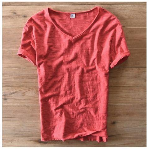 Men Raw Cotton T-Shirt Men Short Sleeve V-neck Breathable Soft Loose High Quality T-shirt - Frimunt Clothing Co.