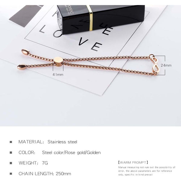 Top Quality Simple Infinite Eternity Charm Bracelet Slider Lock Adjustable Length