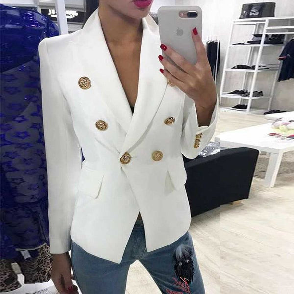 Baby Blue Women's Blazer Formal Double Breasted Buttons Blazer High Quality
