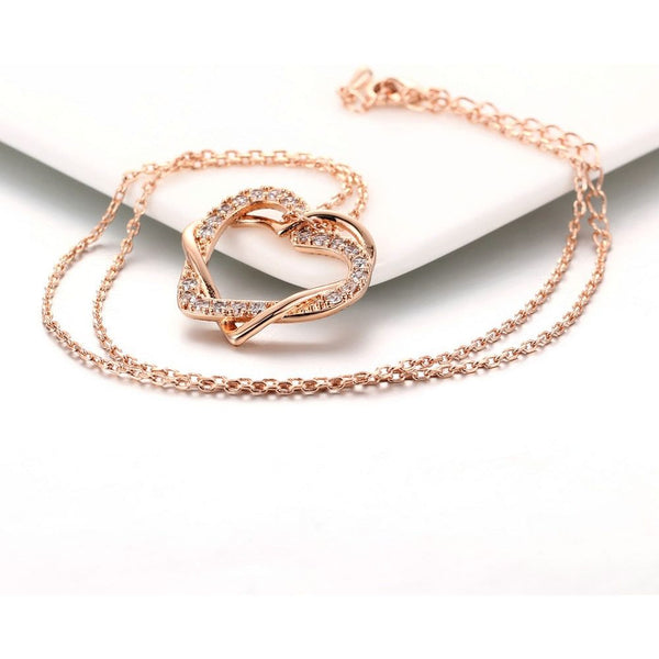 Top Quality Rose Gold, God or Silver Color Elegant Hearts Necklace + Earrings Set With Austrian Crystals - Frimunt Clothing Co.