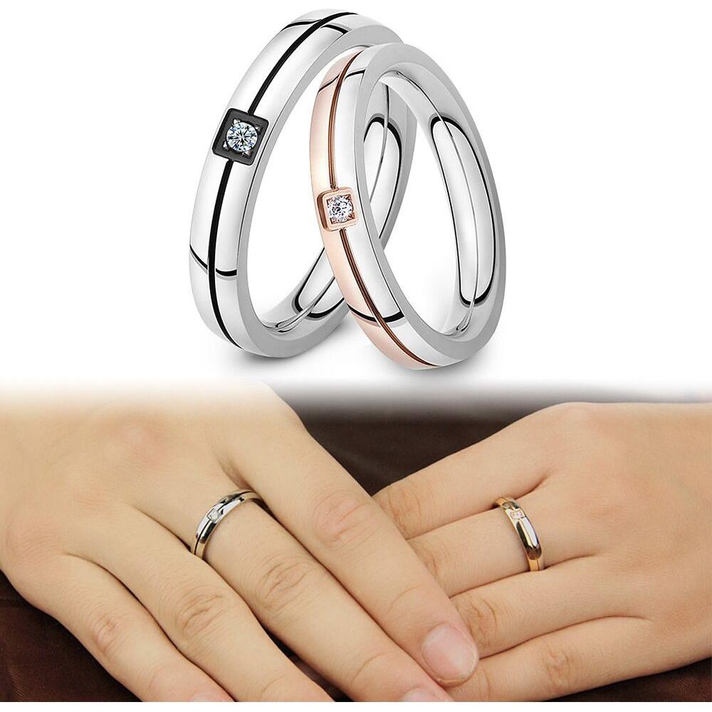 Mosaic Cubic Zirconia Ring Stainless Steel Shining Crystal Couple Rings Forever Love For Romantic Gift R19102 - Frimunt Clothing Co.