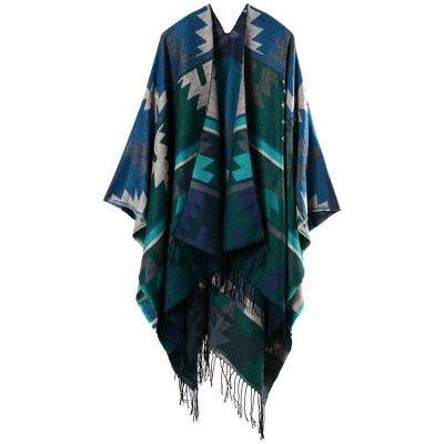Imitation Cashmere Geometric Tassel Poncho For Women Winter Warm Knitted Shawl Wrap Comfortable Thick - Frimunt Clothing Co.