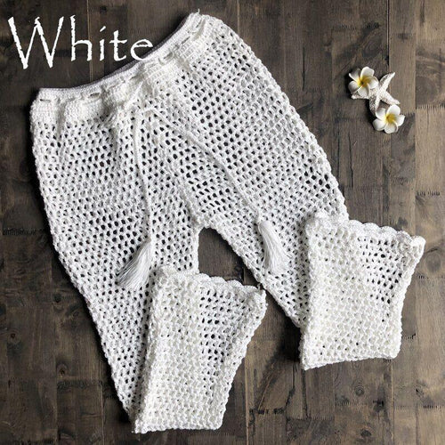 Ins Explosion Beach Handmade Crochet Hollow Out Bandage Elastic Waist Shell Pants Sunscreen Fishing Net Trouser - Frimunt Clothing Co.
