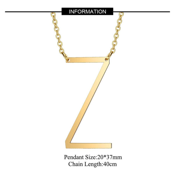 Large Initial Necklace 100% Stainless Steel Jewelry Big Letter A-Z Gold