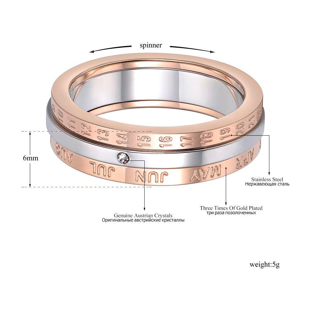 Fashion Rotatable Ring Rose Gold Color Monthly Calendar Jewelry With Single Cystal Stainless Steel Ring For Women R18133 - Frimunt Clothing Co.