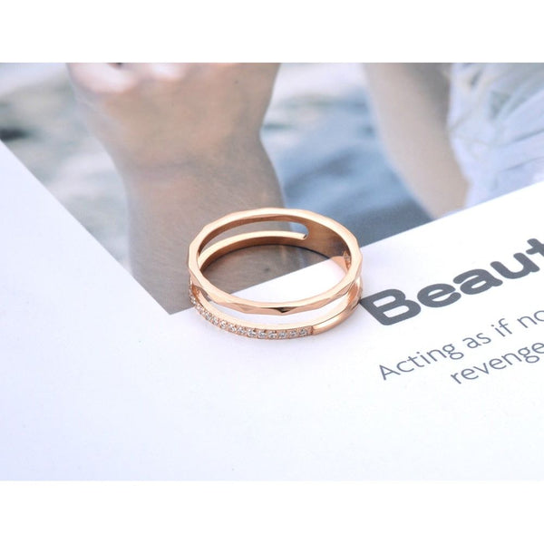 Titanium Stainless Steel Ring Trendy Mosaic Faceted Cut CZ Crystal Rose Gold Rings For Women R19063 - Frimunt Clothing Co.