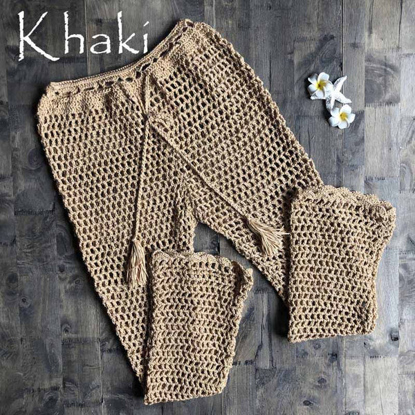 Ins Explosion Beach Handmade Crochet Hollow Out Bandage Elastic Waist Shell Pants Sunscreen Fishing Net Trouser