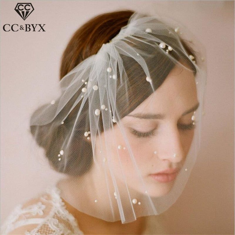 Tulle Pearl Beaded Blusher Veil With Comb