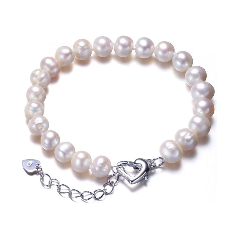 Real Natural Near Round Pearls Bracelet 925 Sterling Silver Love Buckle, 7-8mm Beads Fine Women Jewelry - Frimunt Clothing Co.