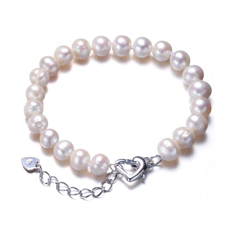 Real Natural Near Round Pearls Bracelet 925 Sterling Silver Love Buckle, 7-8mm Beads Fine Women Jewelry