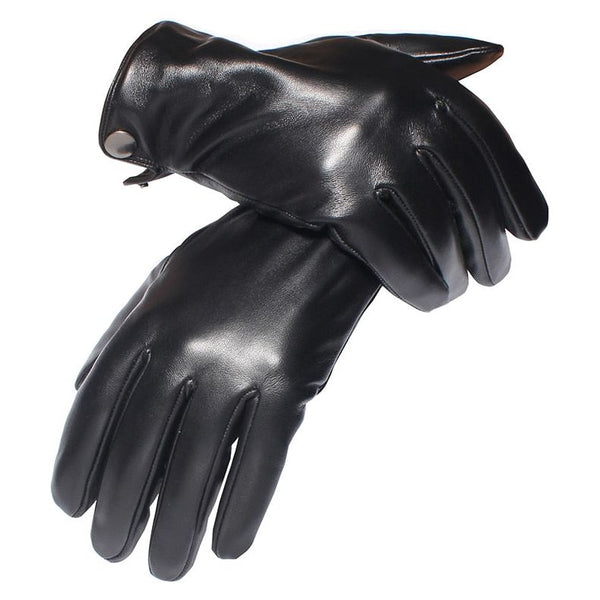 Men's Genuine Leather Gloves Real Sheepskin Black Touch Screen Winter Warm Fur Lined GSM051