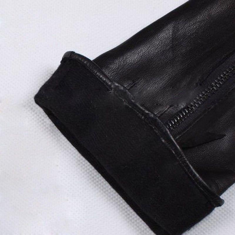 Women's Genuine Leather Gloves Autumn Winter Sheepskin Gloves Zipper Long Style Thin Velvet Lined L031NQ - Frimunt Clothing Co.
