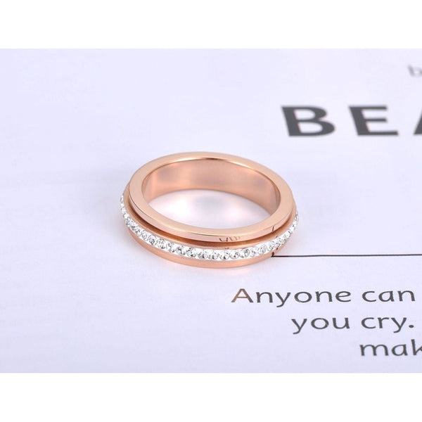 New Stainless Steel Spinning Ring Rose Gold Micro Pave CZ Crystal R19027