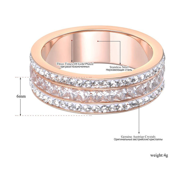 Fashion Jewelry Rose Gold Color 3 Rows Ring With AAA Zircon Stainless Steel Ring 6mm Width R18132 - Frimunt Clothing Co.