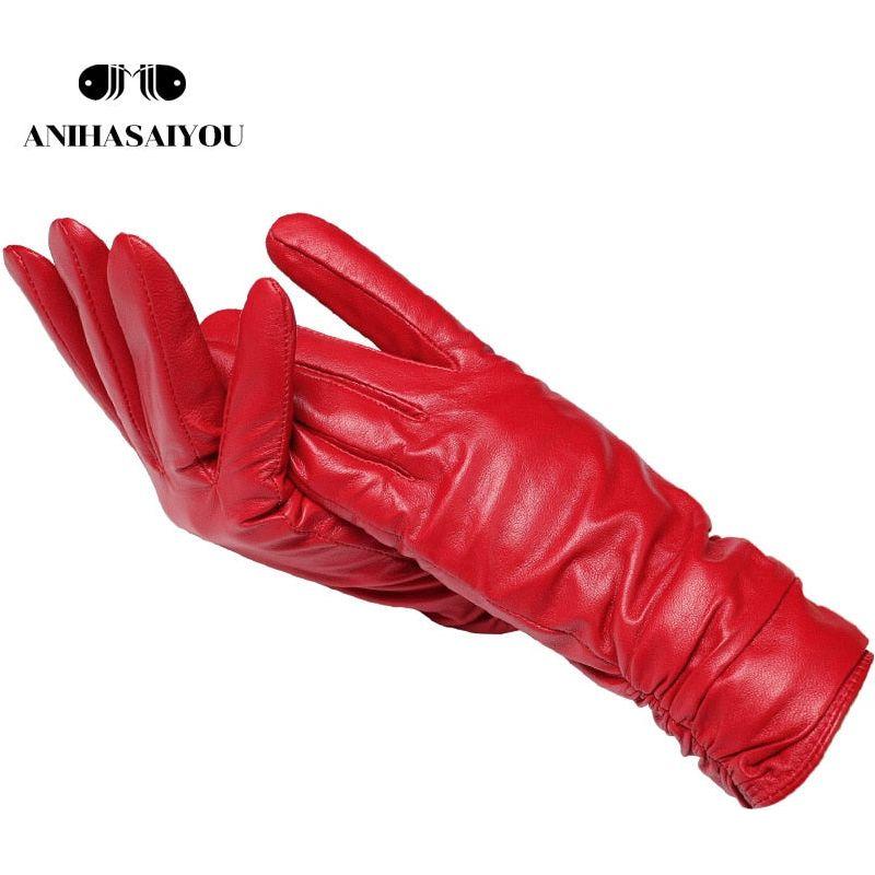 Classic Pleated Women's Genuine Leather Gloves Many Colors Real Sheepskin Leather Winter Gloves-2081 - Frimunt Clothing Co.