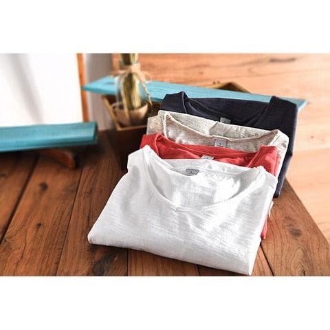 Men Raw Cotton T-Shirt Men Short Sleeve V-neck Breathable Soft Loose High Quality T-shirt - Frimunt Clothing Co.