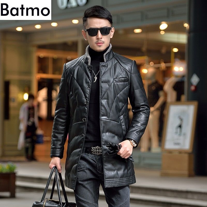 New Fall Winter High Quality Warm 90% White Duck Down Faux Leather Men's Jacket Coat