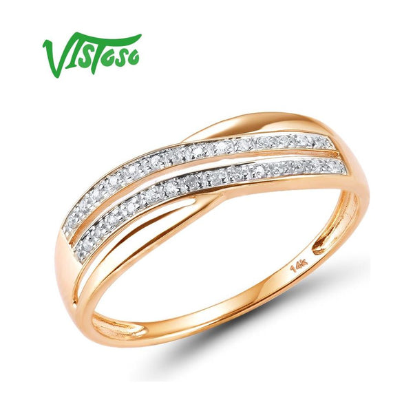 Genuine 14K 585 Rose Gold Women's Chic Rings Sparkling Diamond Engagement Anniversary Simple Eternal Style Fine Jewelry - Frimunt Clothing Co.