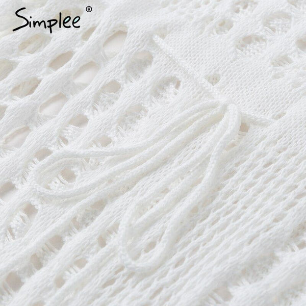 Crochet White Knitted Beach Cover Up Dress