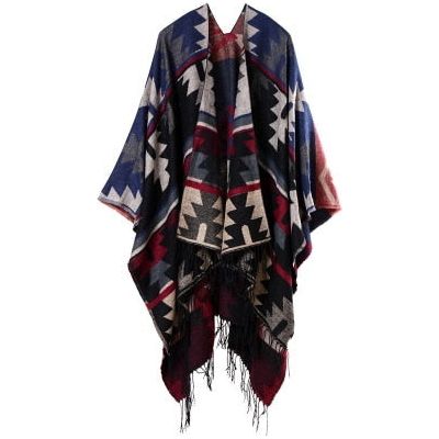 Imitation Cashmere Geometric Tassel Poncho For Women Winter Warm Knitted Shawl Wrap Comfortable Thick - Frimunt Clothing Co.