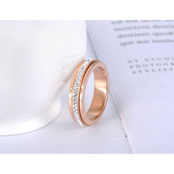 New Stainless Steel Spinning Ring Rose Gold Micro Pave CZ Crystal R19027 - Frimunt Clothing Co.