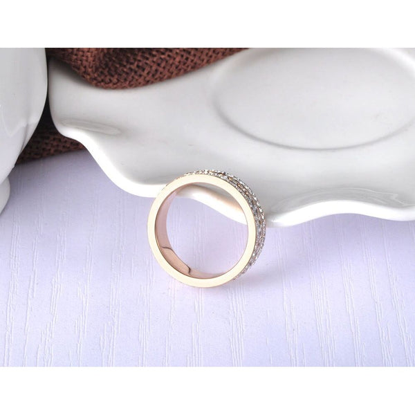 Fashion Jewelry Rose Gold Color 3 Rows Ring With AAA Zircon Stainless Steel Ring 6mm Width R18132 - Frimunt Clothing Co.