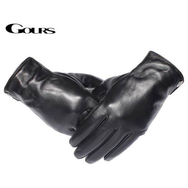 Men's Genuine Leather Gloves Real Sheepskin Black Touch Screen Winter Warm Fur Lined GSM051 - Frimunt Clothing Co.