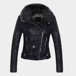 Hot Fashion Women Winter Warm Faux Leather Jackets with Fur Collar Belt Black Pink Motorcycle Biker - Frimunt Clothing Co.
