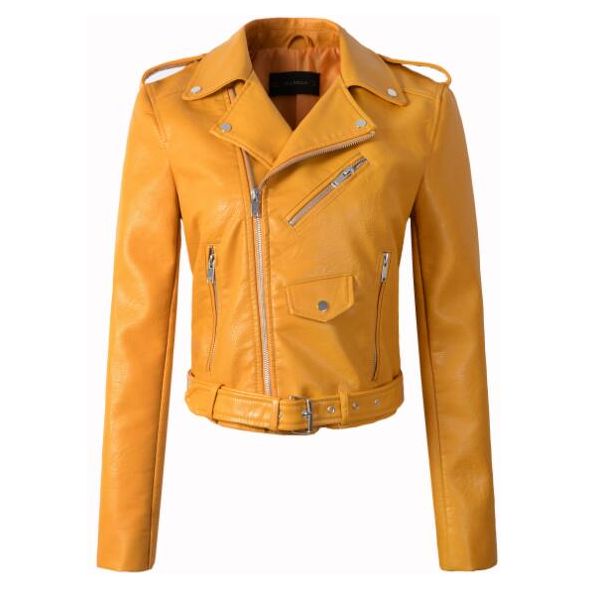 Women's Winter Autumn Motorcycle Eco Leather Belted Jacket Many Colors - Frimunt Clothing Co.
