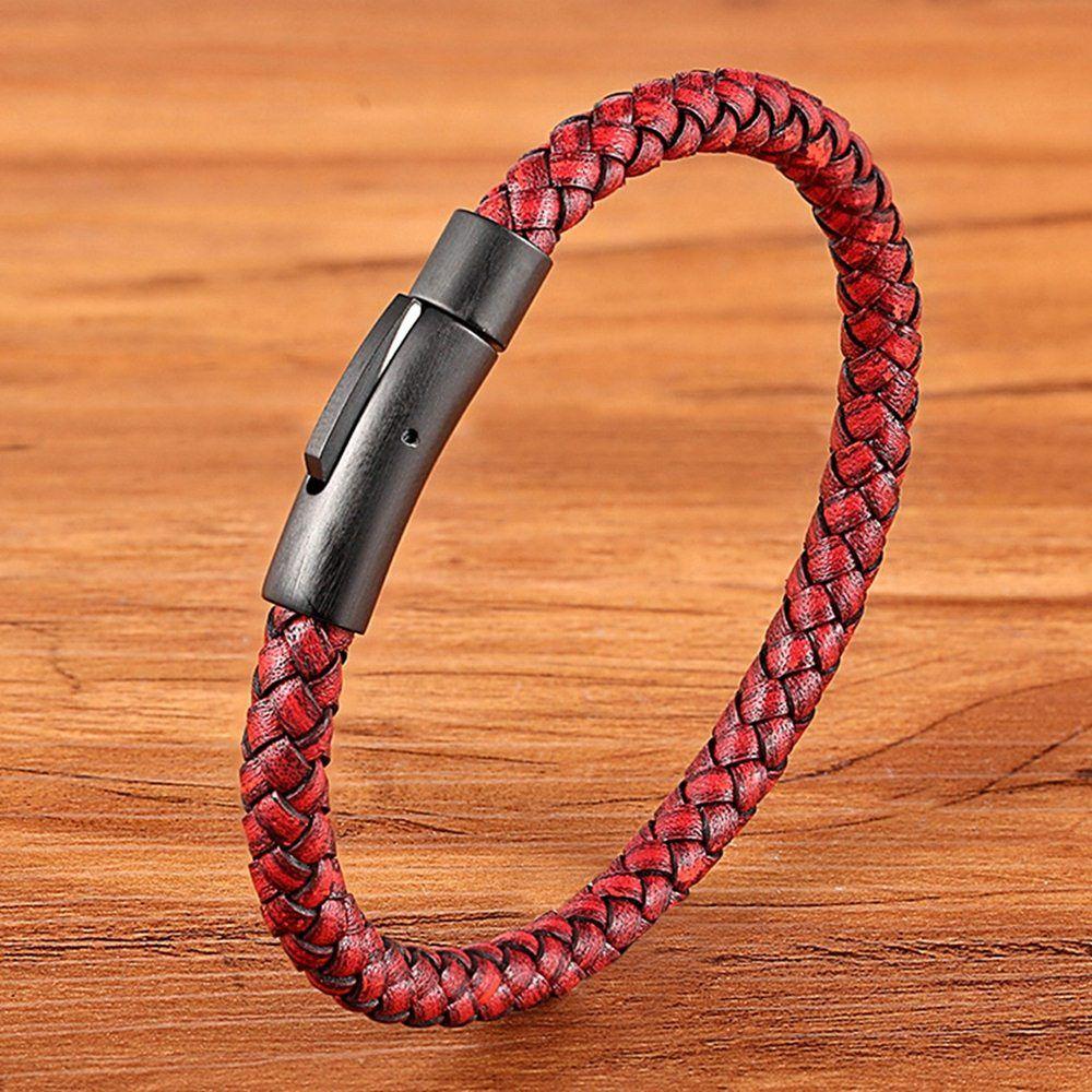 New Classic Style Men Leather Bracelet Simple Black Stainless Steel Button Accessories Hand-woven Jewelry Gifts - Frimunt Clothing Co.