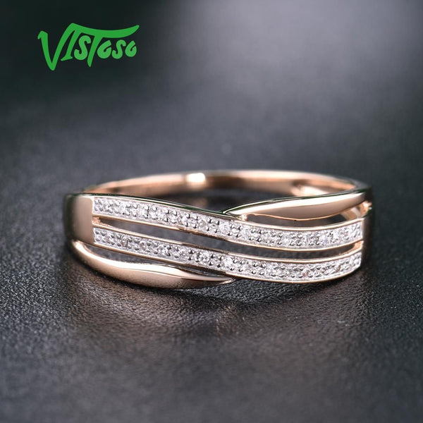 Genuine 14K 585 Rose Gold Women's Chic Rings Sparkling Diamond Engagement Anniversary Simple Eternal Style Fine Jewelry - Frimunt Clothing Co.