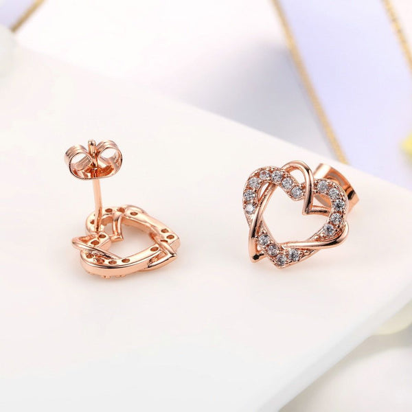 Top Quality Rose Gold, God or Silver Color Elegant Hearts Necklace + Earrings Set With Austrian Crystals - Frimunt Clothing Co.