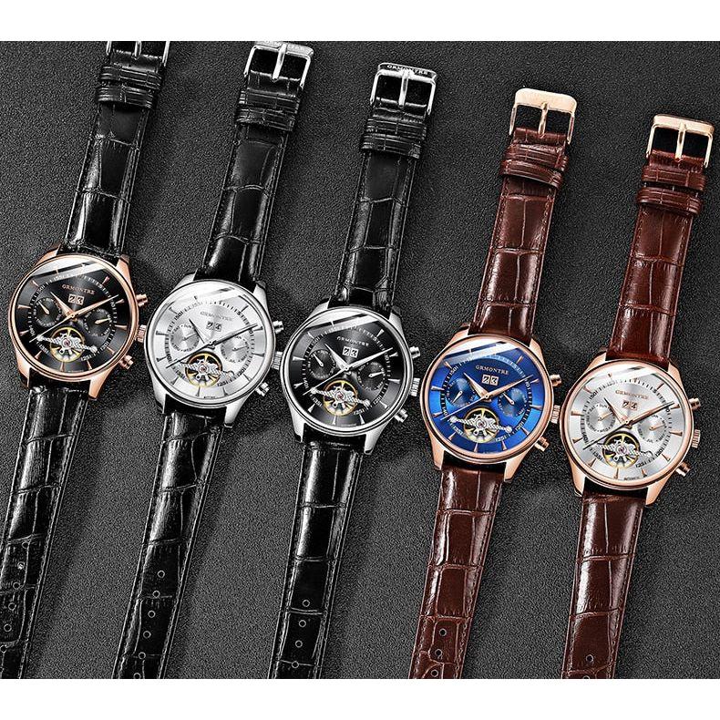 Men's Skeleton Tourbillon Mechanical Watch Automatic Classic Rose Gold Leather Band Wrist Watch - Frimunt Clothing Co.