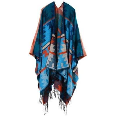 Imitation Cashmere Geometric Tassel Poncho For Women Winter Warm Knitted Shawl Wrap Comfortable Thick - Frimunt Clothing Co.